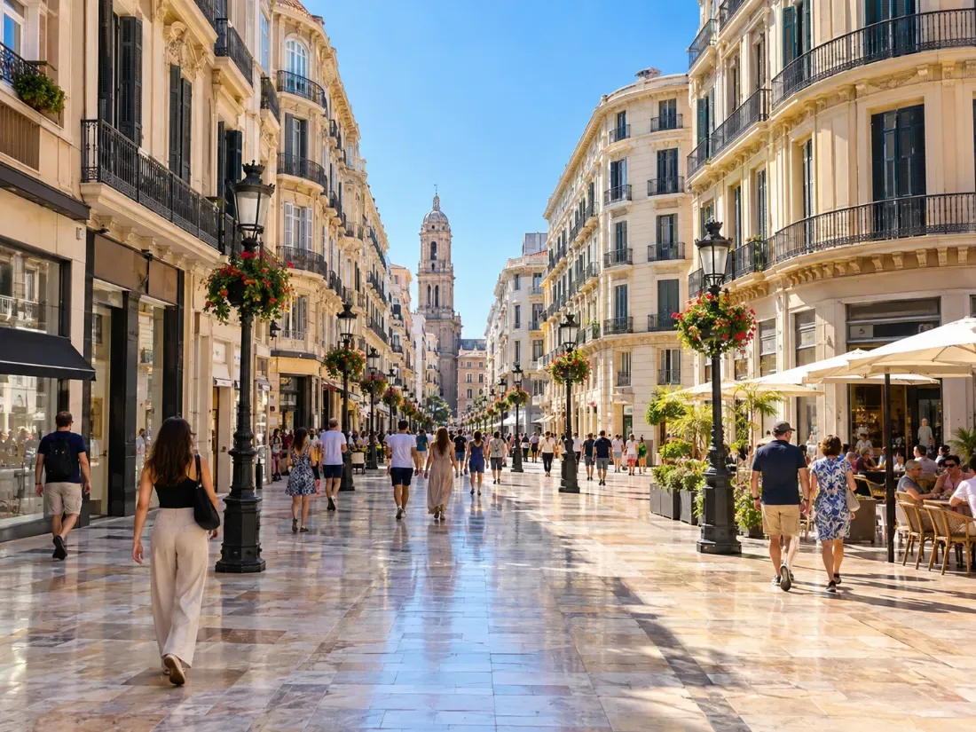 Calle Larios, Málaga's pedestrian shopping street, with marble paving and tall facades